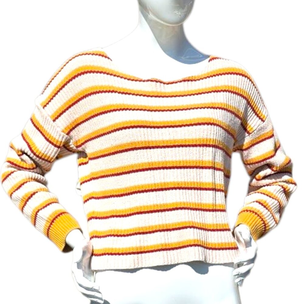 ALYA Striped Cropped Long Sleeve Sweater sz S